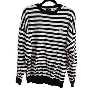 VTG 80's Regatta Sport Womans Sweater Size XL Cotton Black White Stripe Pullover